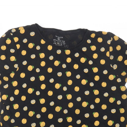 Primark Womens Black Geometric Cotton Basic T-Shirt Size L Crew Neck - Fruit Print