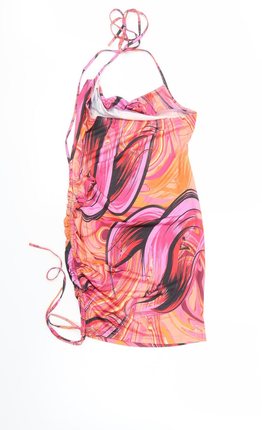 SheIn Womens Pink Geometric Polyester Mini  Size S  Cowl Neck Tie