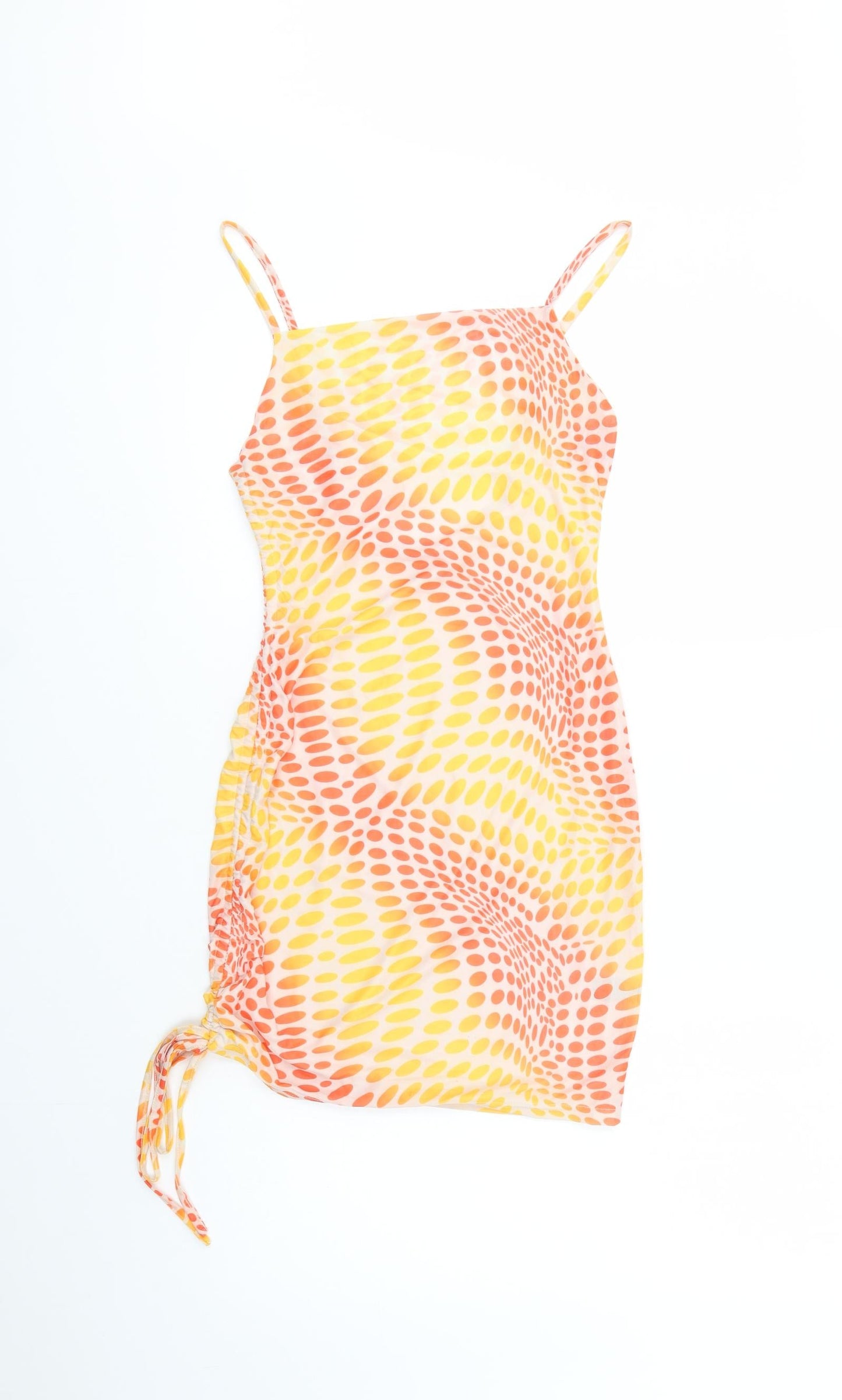 SheIn Womens Orange Geometric Polyester Bodycon  Size XS  Square Neck Tie