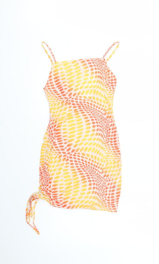 SheIn Womens Orange Geometric Polyester Bodycon  Size XS  Square Neck Tie