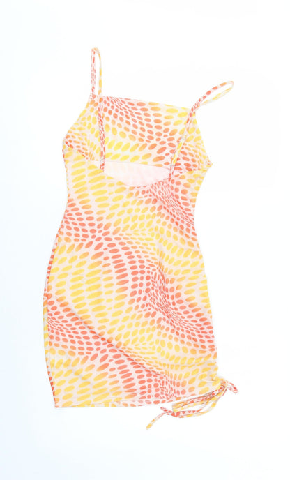 SheIn Womens Orange Geometric Polyester Bodycon  Size XS  Square Neck Tie