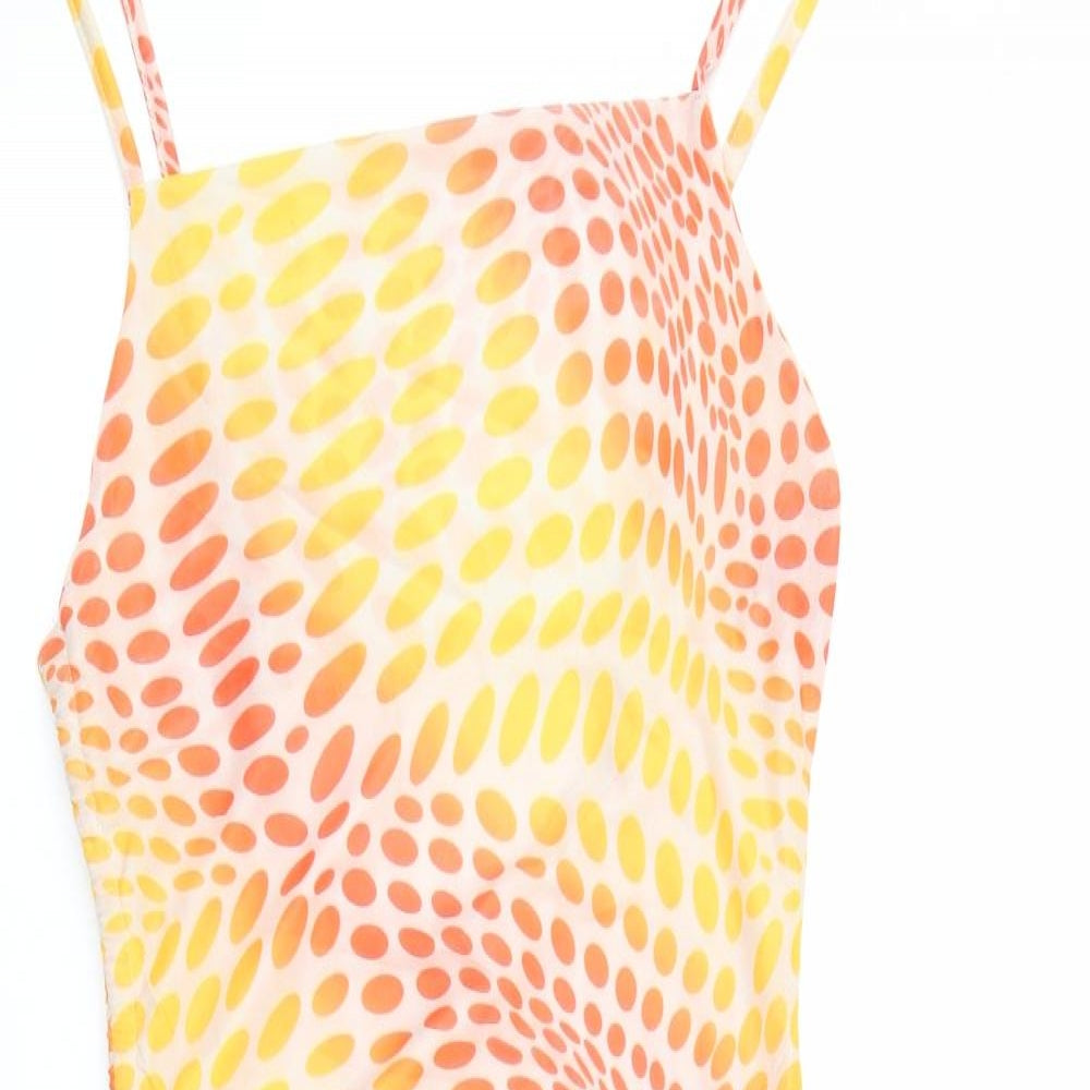 SheIn Womens Orange Geometric Polyester Bodycon  Size XS  Square Neck Tie