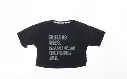 George Girls Black  Cotton Cropped Polo Size 10-11 Years Crew Neck Pullover - Endless Vibes