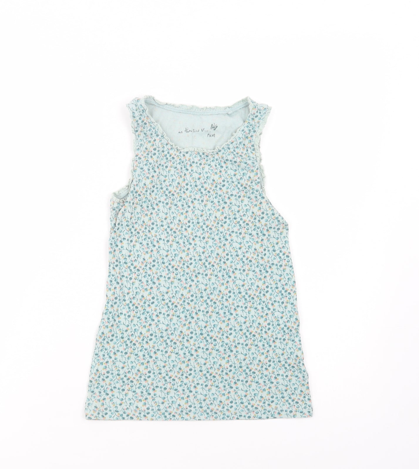 NEXT Girls Green Floral Cotton Basic Tank Size 9 Years Crew Neck Pullover