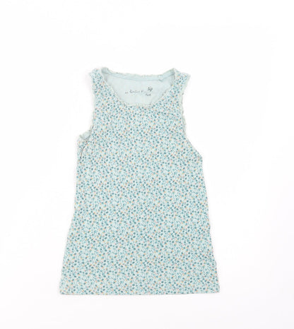 NEXT Girls Green Floral Cotton Basic Tank Size 9 Years Crew Neck Pullover
