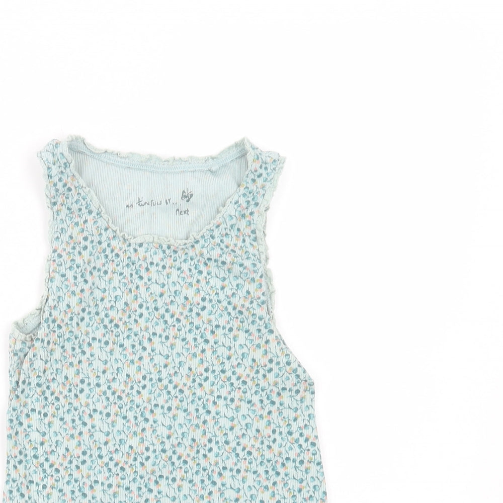 NEXT Girls Green Floral Cotton Basic Tank Size 9 Years Crew Neck Pullover