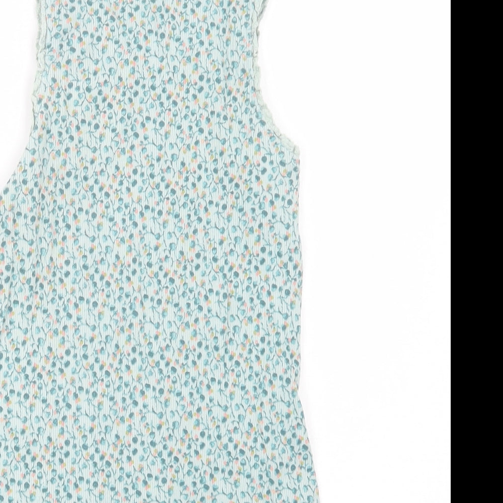 NEXT Girls Green Floral Cotton Basic Tank Size 9 Years Crew Neck Pullover