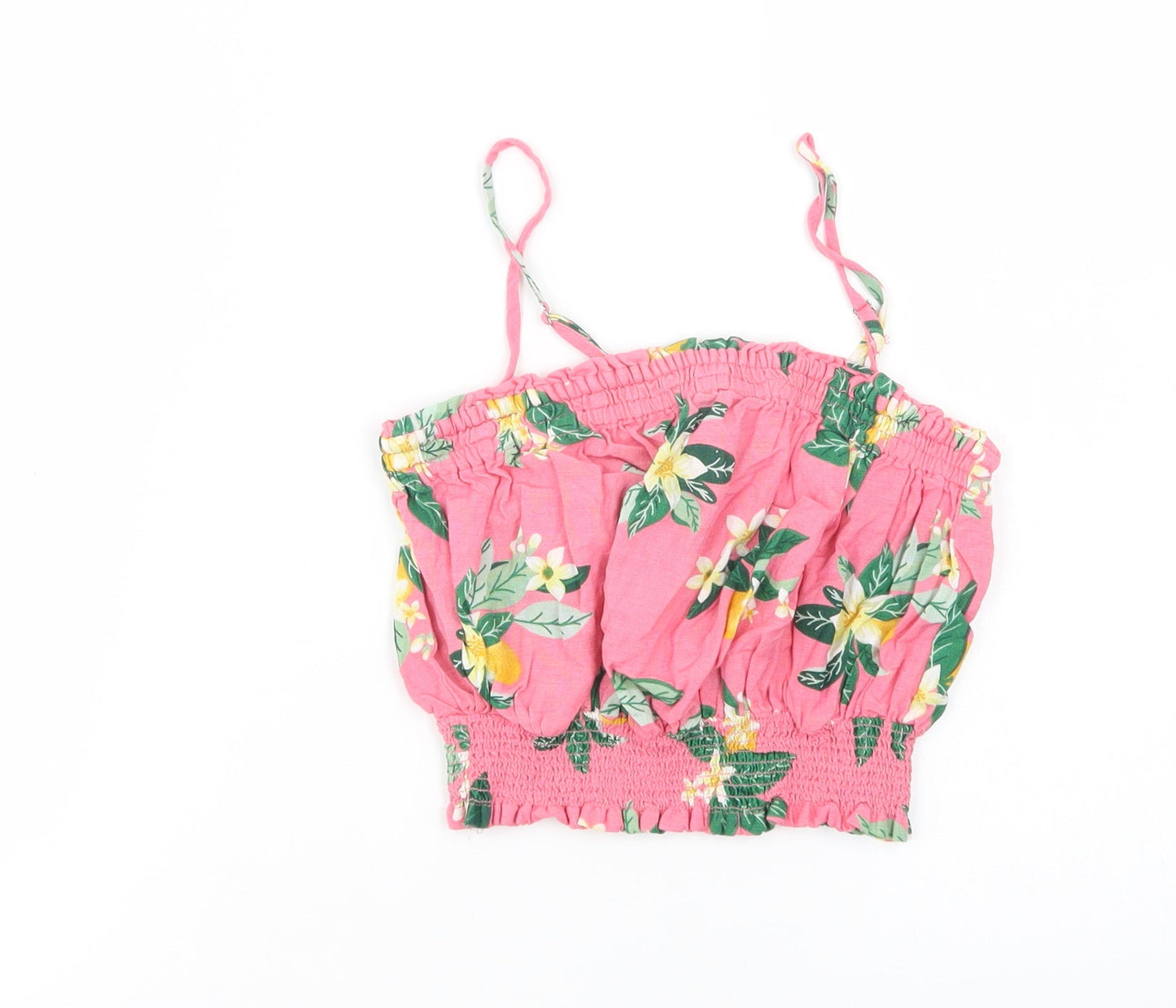 Miss E-Vie Girls Pink Floral Viscose Camisole Blouse Size 10-11 Years Square Neck Pullover