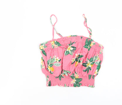 Miss E-Vie Girls Pink Floral Viscose Camisole Blouse Size 10-11 Years Square Neck Pullover