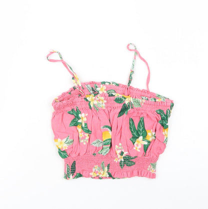 Miss E-Vie Girls Pink Floral Viscose Camisole Blouse Size 10-11 Years Square Neck Pullover