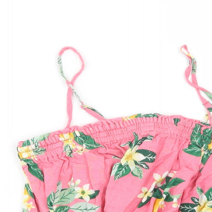 Miss E-Vie Girls Pink Floral Viscose Camisole Blouse Size 10-11 Years Square Neck Pullover