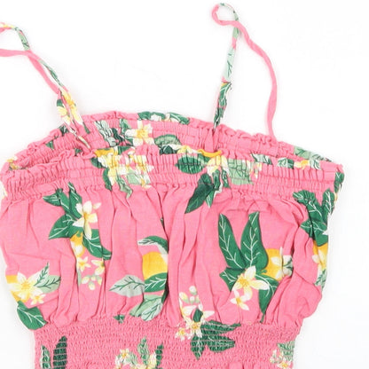 Miss E-Vie Girls Pink Floral Viscose Camisole Blouse Size 10-11 Years Square Neck Pullover