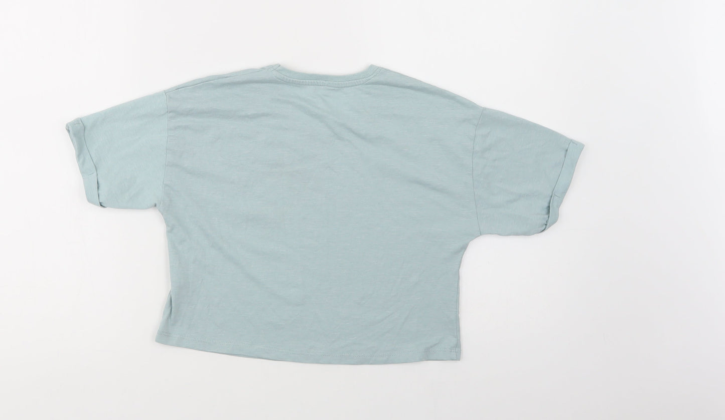 George Girls Green  Cotton Cropped T-Shirt Size 10-11 Years Crew Neck Pullover - Palm Tree & Sun