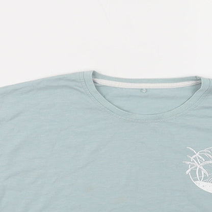 George Girls Green  Cotton Cropped T-Shirt Size 10-11 Years Crew Neck Pullover - Palm Tree & Sun