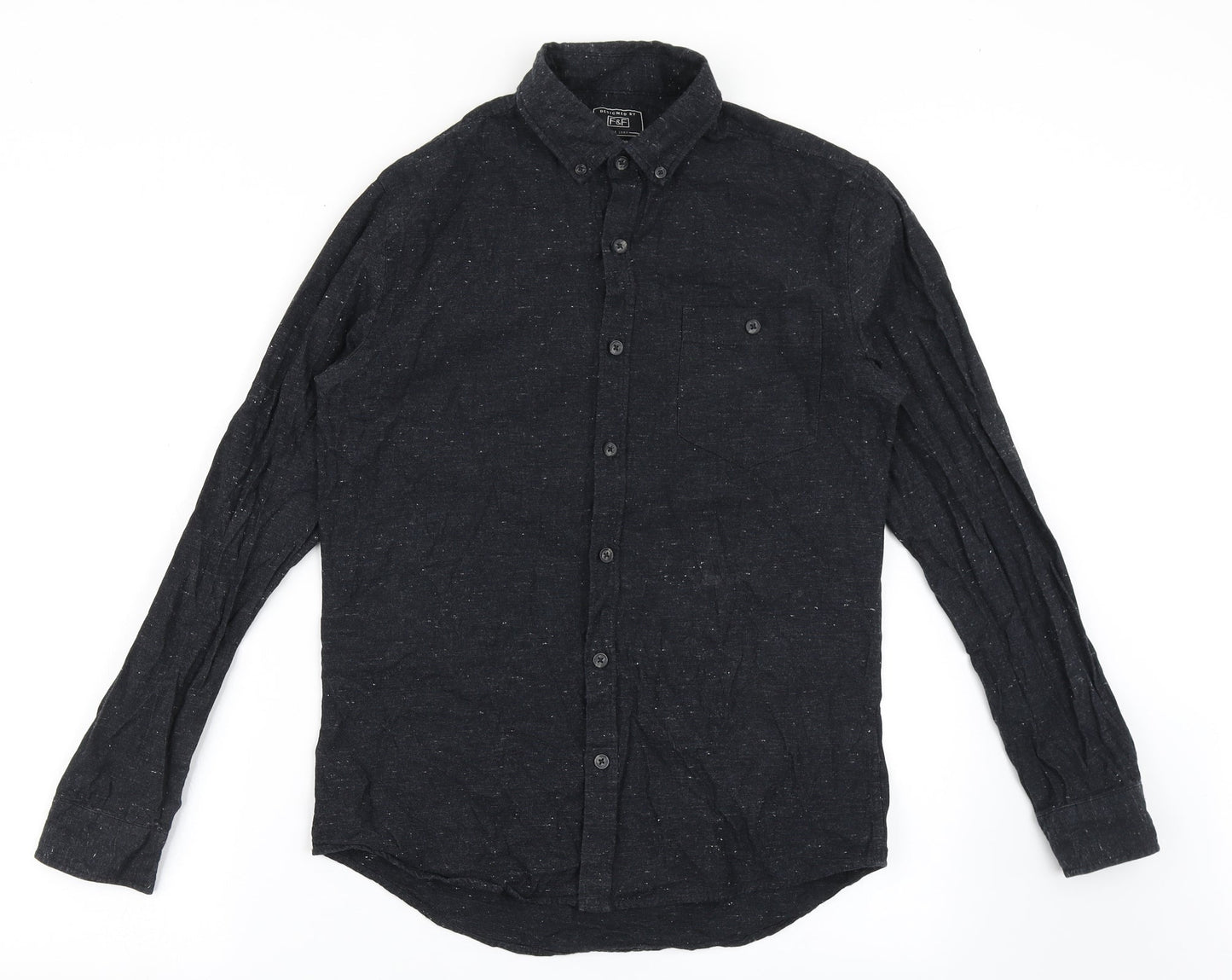 F&F Mens Black  Cotton  Button-Up Size S Collared Button