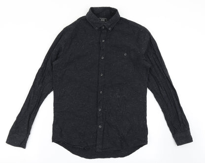 F&F Mens Black  Cotton  Button-Up Size S Collared Button