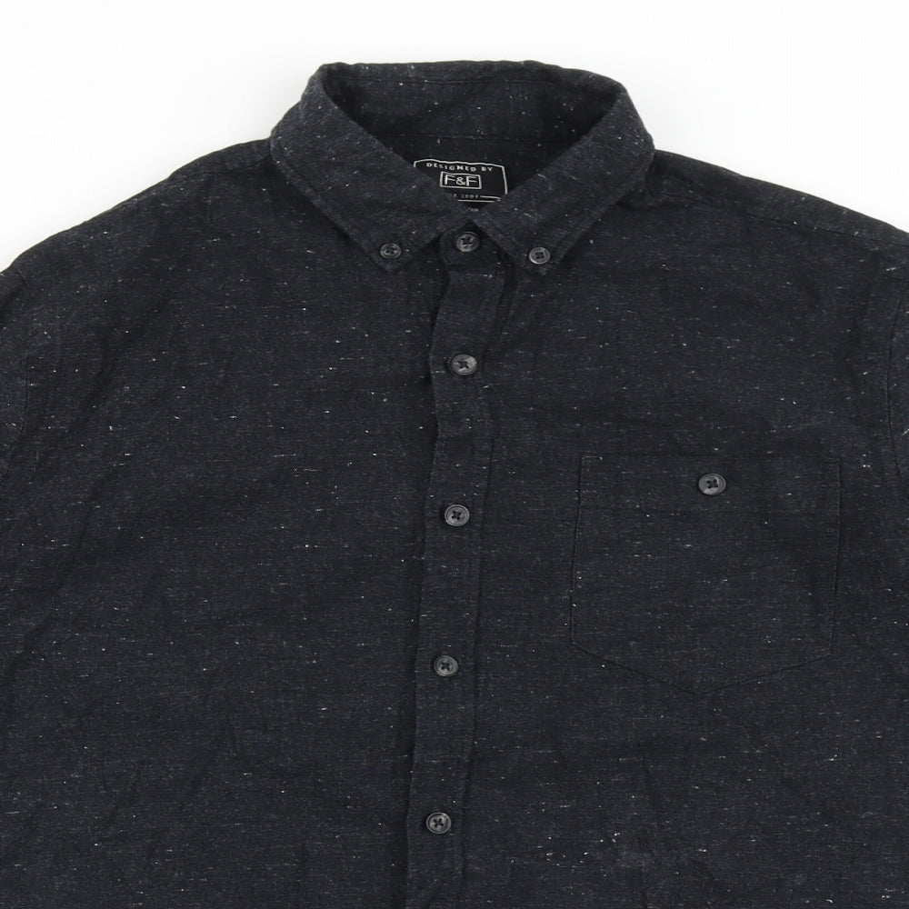 F&F Mens Black  Cotton  Button-Up Size S Collared Button