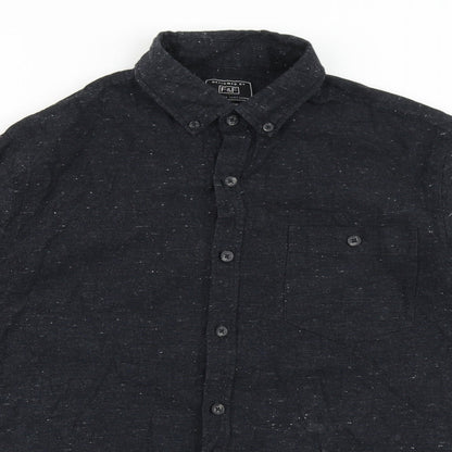 F&F Mens Black  Cotton  Button-Up Size S Collared Button