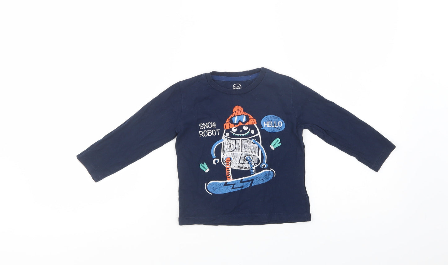 Cool Club Boys Blue  Cotton Basic T-Shirt Size 2 Years Crew Neck Pullover - Snow Robot