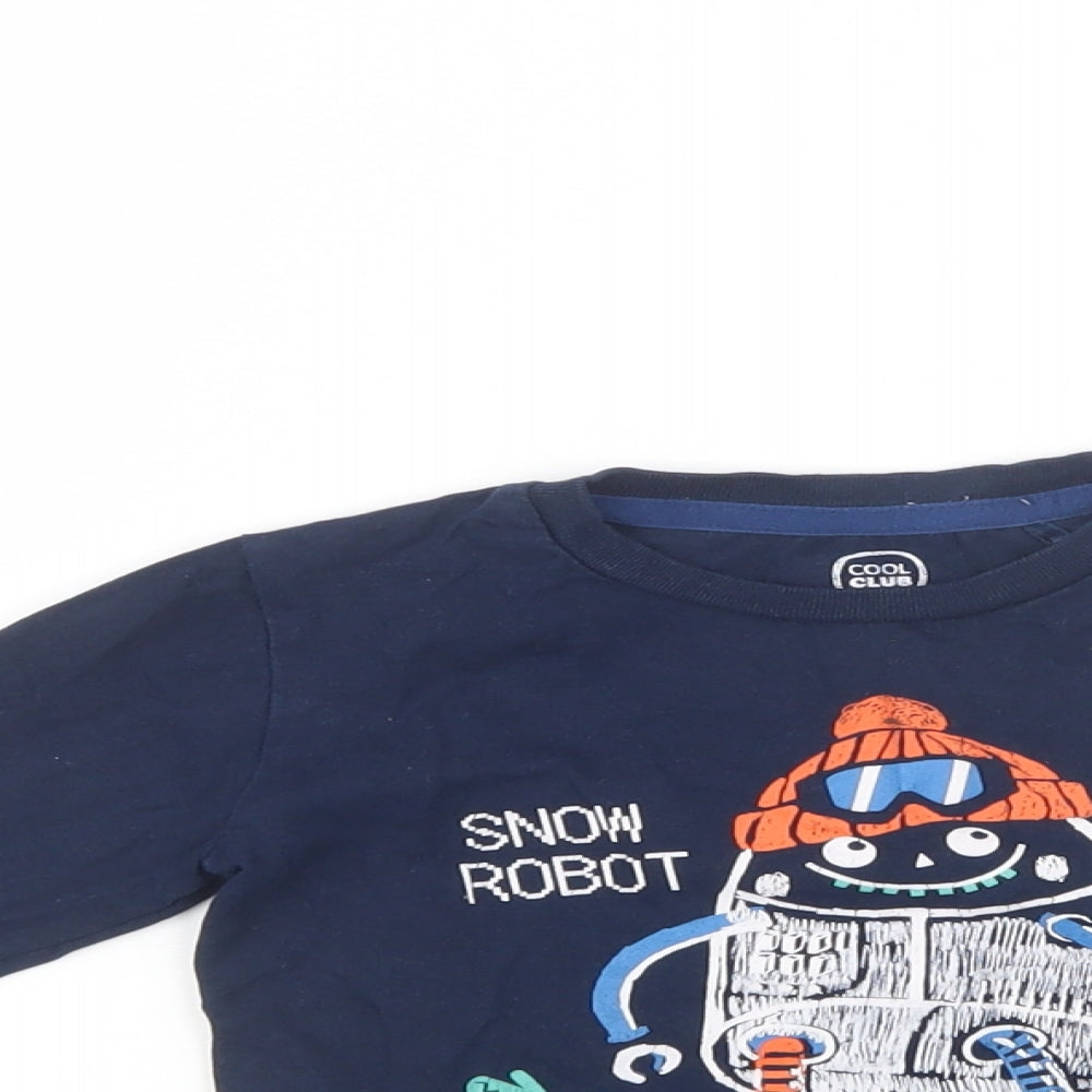 Cool Club Boys Blue  Cotton Basic T-Shirt Size 2 Years Crew Neck Pullover - Snow Robot