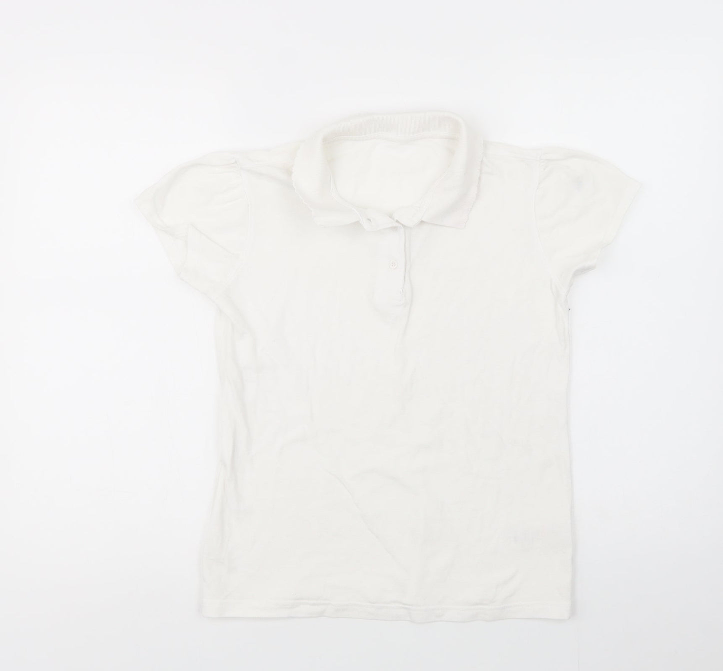 George Girls White  Cotton Basic Polo Size 13-14 Years Collared Button - School Wear