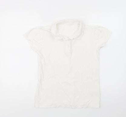 George Girls White  Cotton Basic Polo Size 13-14 Years Collared Button - School Wear