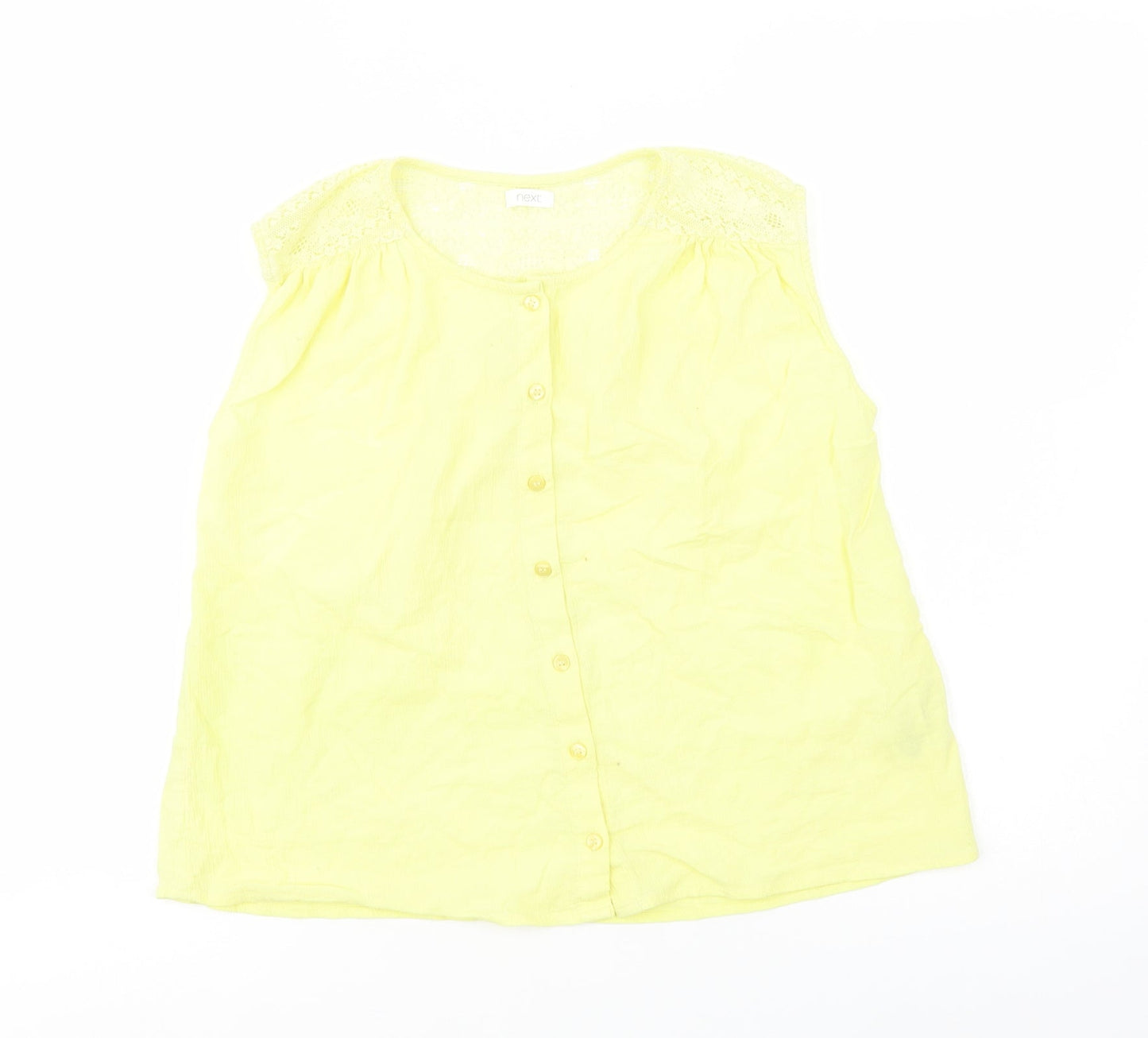 NEXT Girls Yellow  Cotton Basic Button-Up Size 12 Years Crew Neck Button - Lace Detail