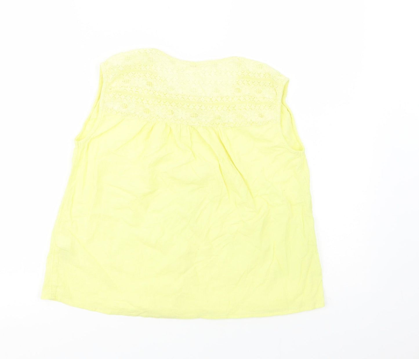 NEXT Girls Yellow  Cotton Basic Button-Up Size 12 Years Crew Neck Button - Lace Detail
