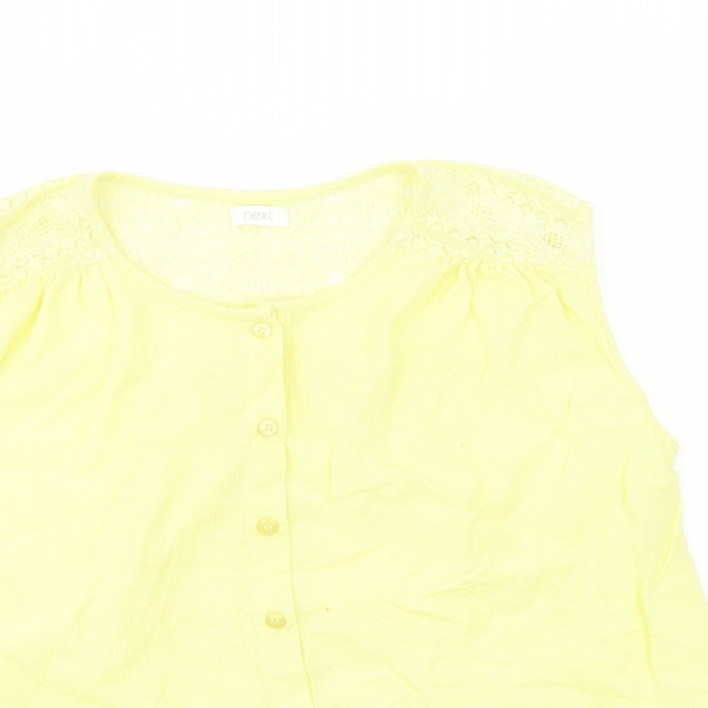 NEXT Girls Yellow  Cotton Basic Button-Up Size 12 Years Crew Neck Button - Lace Detail