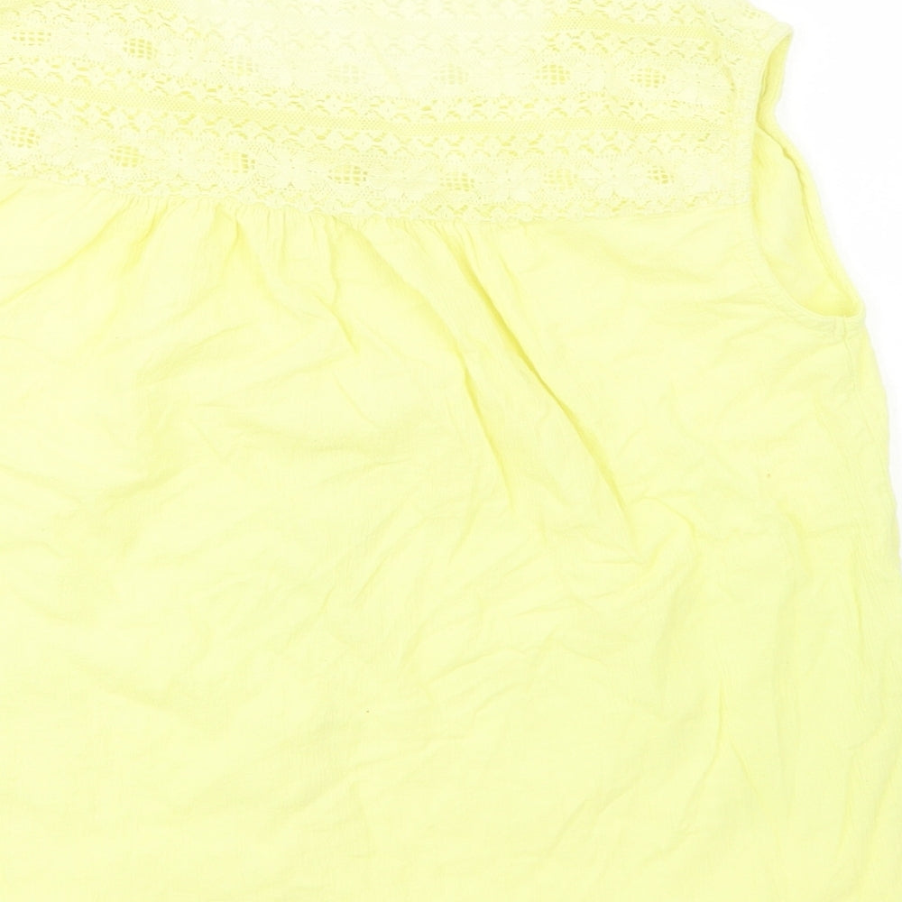 NEXT Girls Yellow  Cotton Basic Button-Up Size 12 Years Crew Neck Button - Lace Detail
