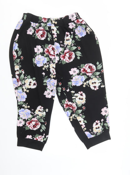 SheIn Womens Black Floral Polyester Cropped Trousers Size 3XL L21 in Regular