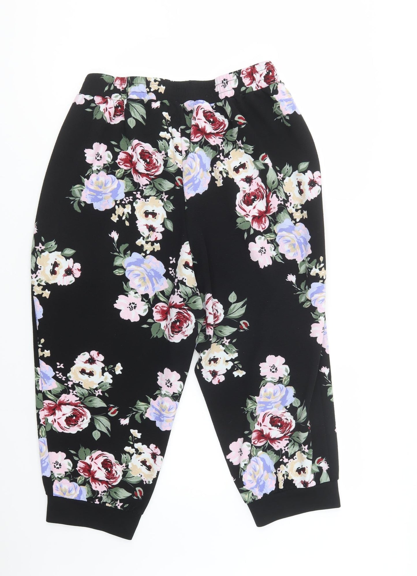 SheIn Womens Black Floral Polyester Cropped Trousers Size 3XL L21 in Regular