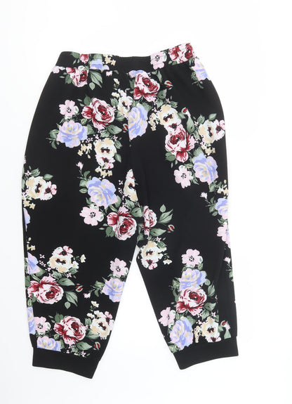 SheIn Womens Black Floral Polyester Cropped Trousers Size 3XL L21 in Regular