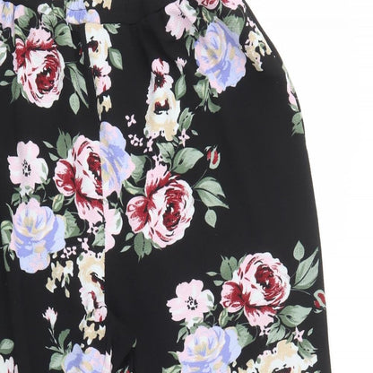 SheIn Womens Black Floral Polyester Cropped Trousers Size 3XL L21 in Regular