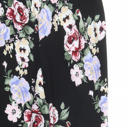 SheIn Womens Black Floral Polyester Cropped Trousers Size 3XL L21 in Regular