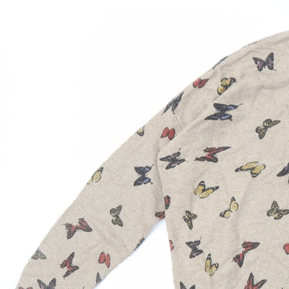 Mela Loves London Womens Beige Crew Neck Geometric Polyamide Pullover Jumper Size M   - Butterfly Print