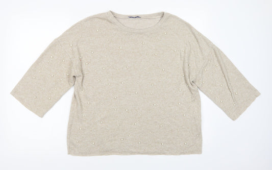 Womens UK Size M Zara Beige Pullover Jumper