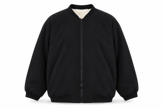 Front view of Emery Rose women’s black windbreaker jacket, size 2XL, zip - fluffy lining