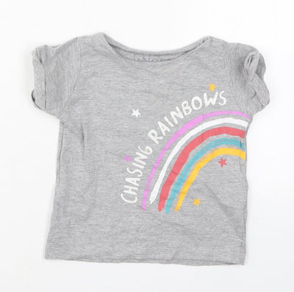 Evie Girls Grey  Cotton Basic T-Shirt Size 12-18 Months Crew Neck Pullover - Chasing Rainbows