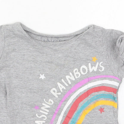 Evie Girls Grey  Cotton Basic T-Shirt Size 12-18 Months Crew Neck Pullover - Chasing Rainbows