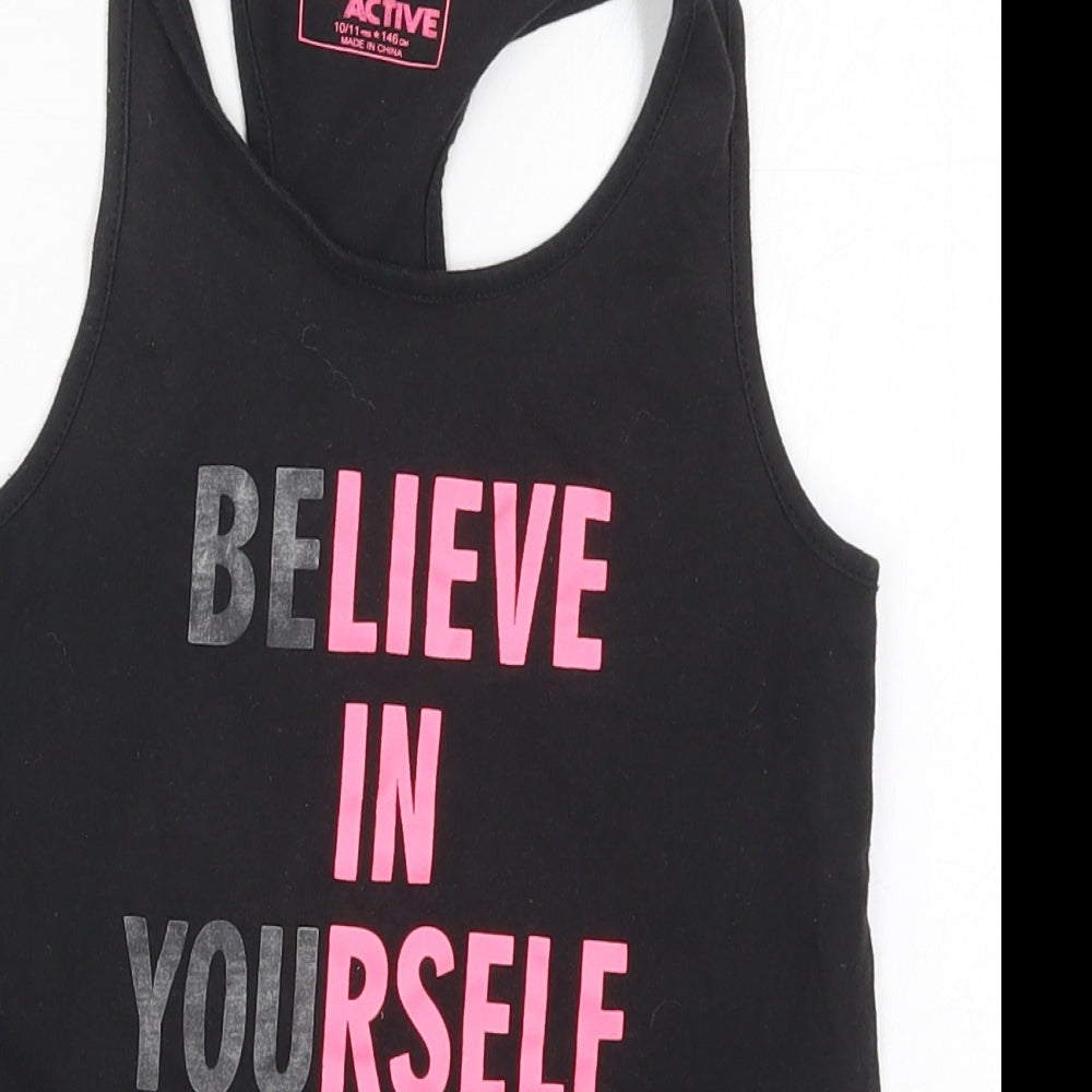 Young Dimension Girls Black  Cotton Basic Tank Size 10-11 Years Round Neck Pullover - Believe in Yourself