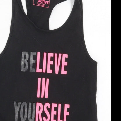 Young Dimension Girls Black  Cotton Basic Tank Size 10-11 Years Round Neck Pullover - Believe in Yourself