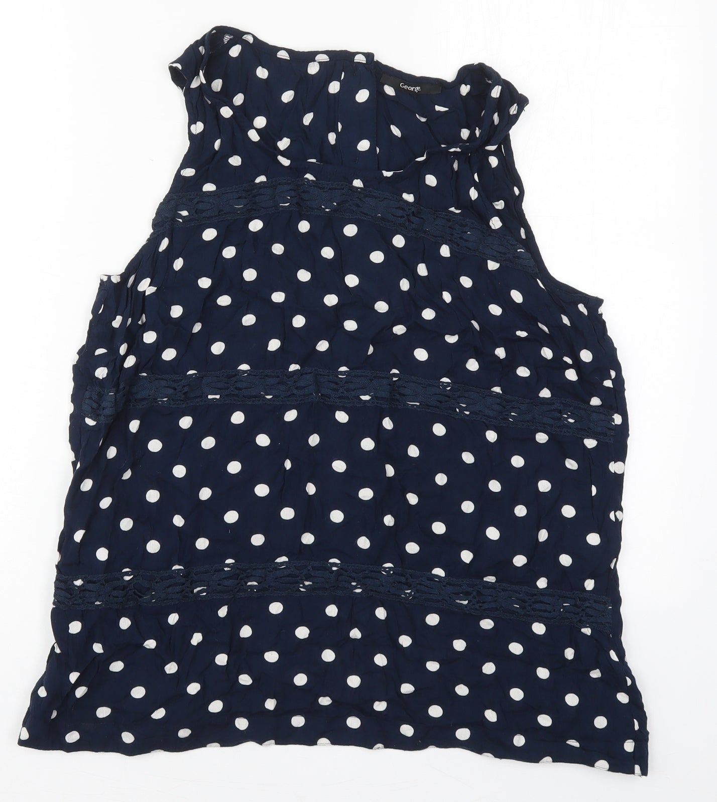 George Womens Blue Polka Dot Viscose Basic Tank Size 16 Round Neck