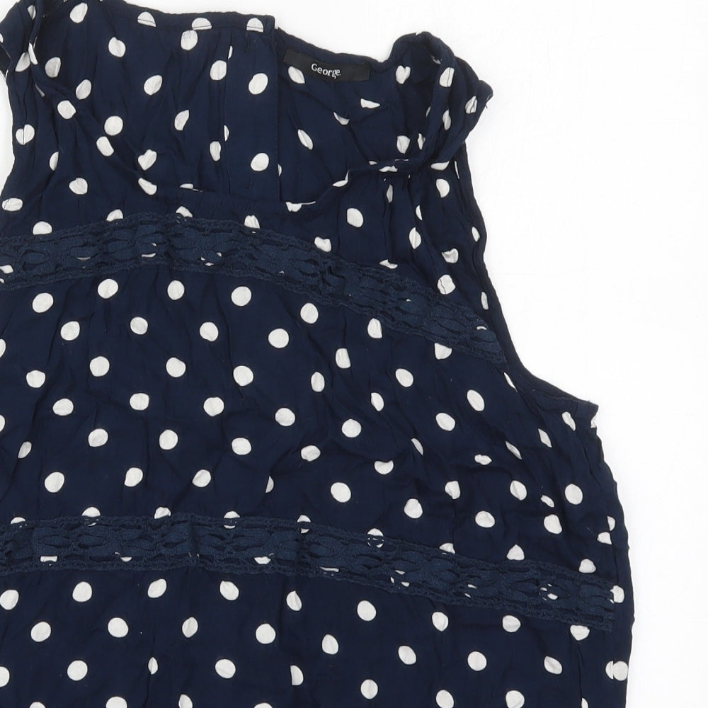 George Womens Blue Polka Dot Viscose Basic Tank Size 16 Round Neck