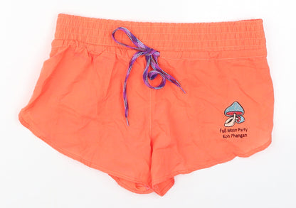 Preworn Womens Orange  Polyester Athletic Shorts Size 30 in  Regular Drawstring - Full Moon Party Mushroom