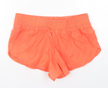 Preworn Womens Orange  Polyester Athletic Shorts Size 30 in  Regular Drawstring - Full Moon Party Mushroom
