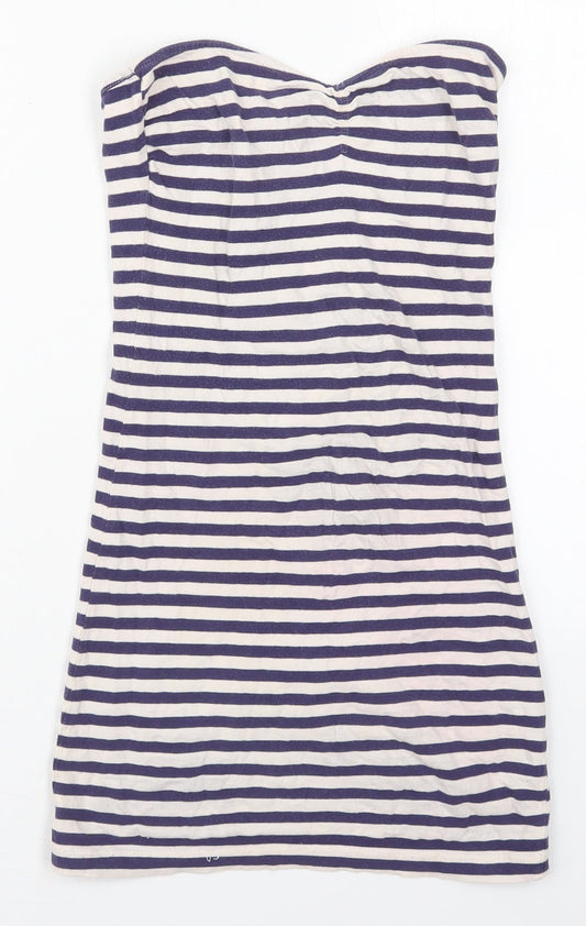 Miss Selfridge Womens Blue Striped Cotton Mini  Size 10  Square Neck Pullover