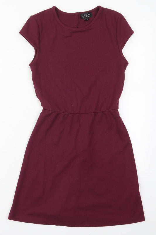 Topshop Womens Purple  Polyester Skater Dress  Size 6  Off the Shoulder Button