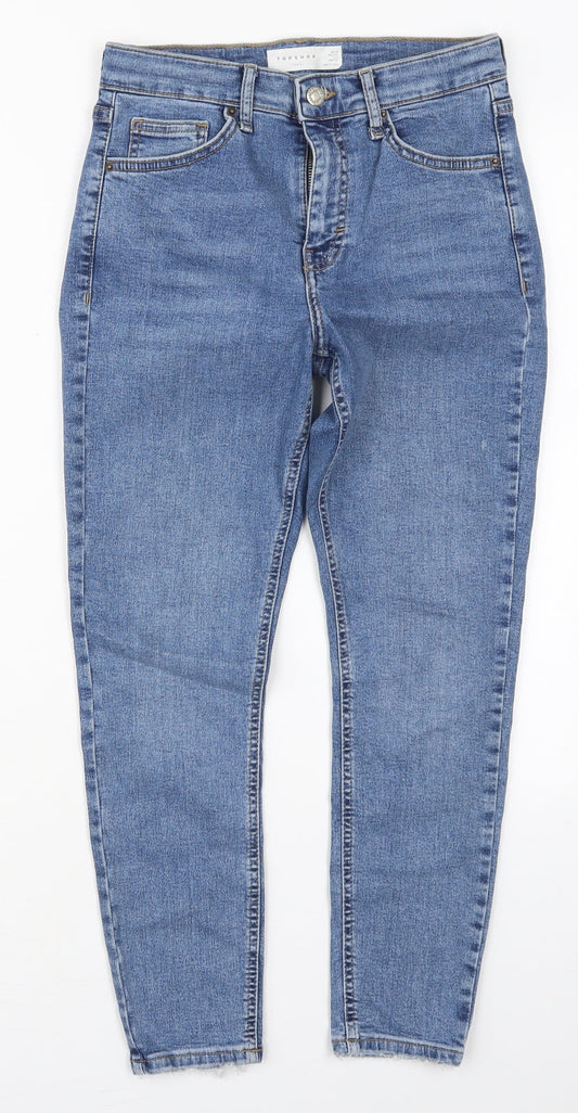 Topshop Womens Blue  Cotton Skinny Jeans Size 28 in L25 in Regular Button - Distressed Hem