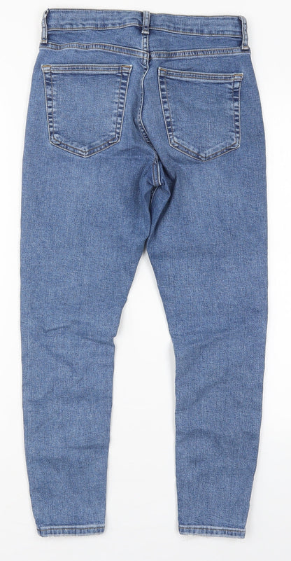 Topshop Womens Blue  Cotton Skinny Jeans Size 28 in L25 in Regular Button - Distressed Hem